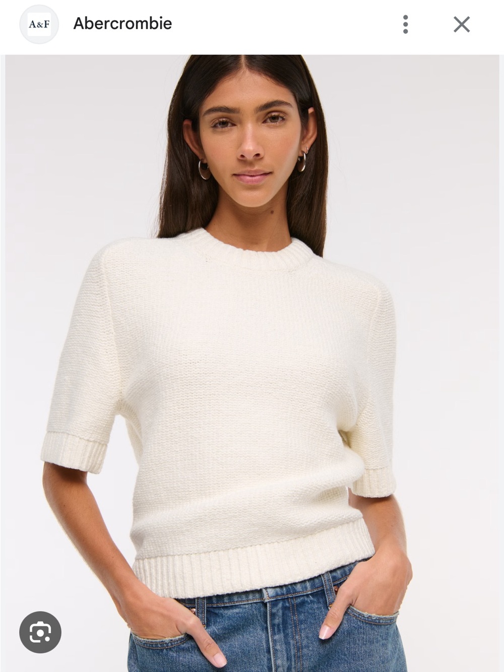 Abercrombie & Fitch Cream Short-Sleeve Textured Crew Sweater